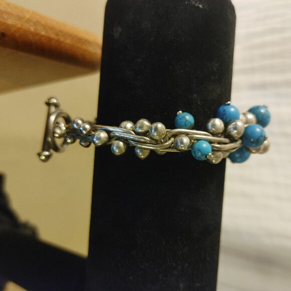 Sterling Silver Bracelet Turquoise Beaded Faux Stone - Picture 7 of 16
